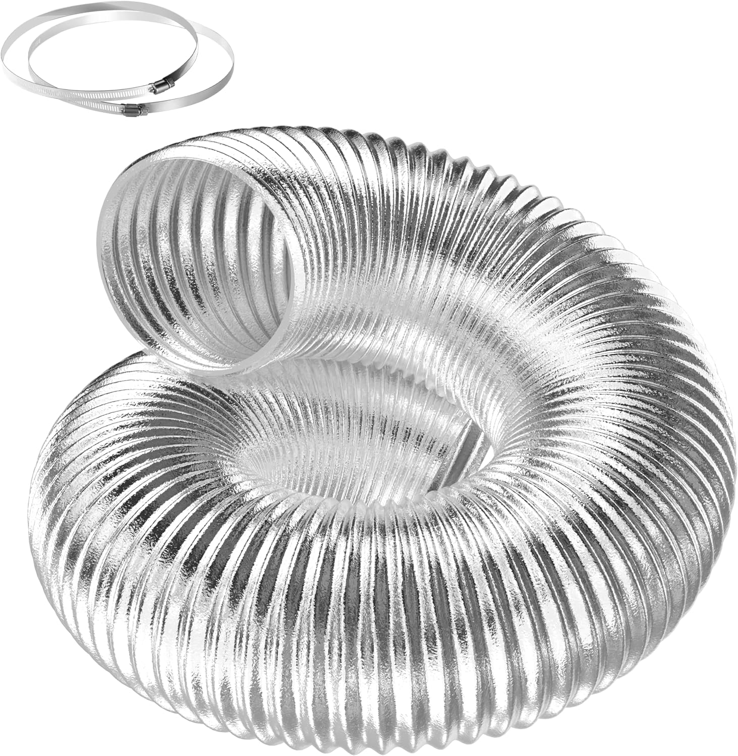 Dryer Vent Hose, Flexible 12 Inch Aluminum Ducting, Heavy Duty Three Layer Protection, 25 Feet Long For Heating Cooling Ventilation And Exhaust, 12" X 25', Silver Silver Pvc