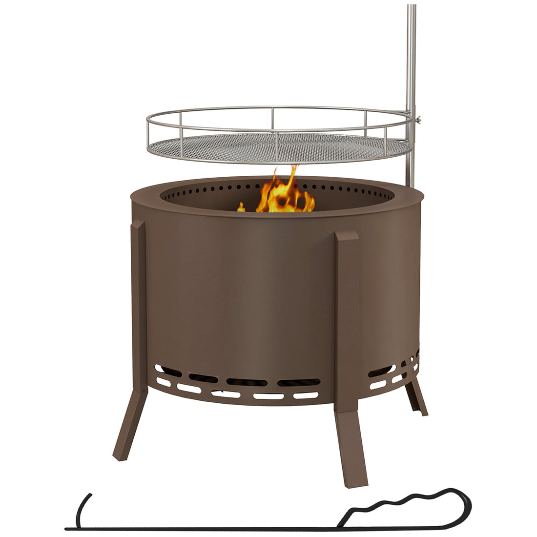 Outsunny 2 In 1 Smokeless Fire Pit, Bbq Grill, 19" Portable Wood Burning Firepit With Cooking Grate And Poker, Low Smoke Camping Bonfire Stove For Backyard Patio Picnic, Steel, Bronze Bronze Steel
