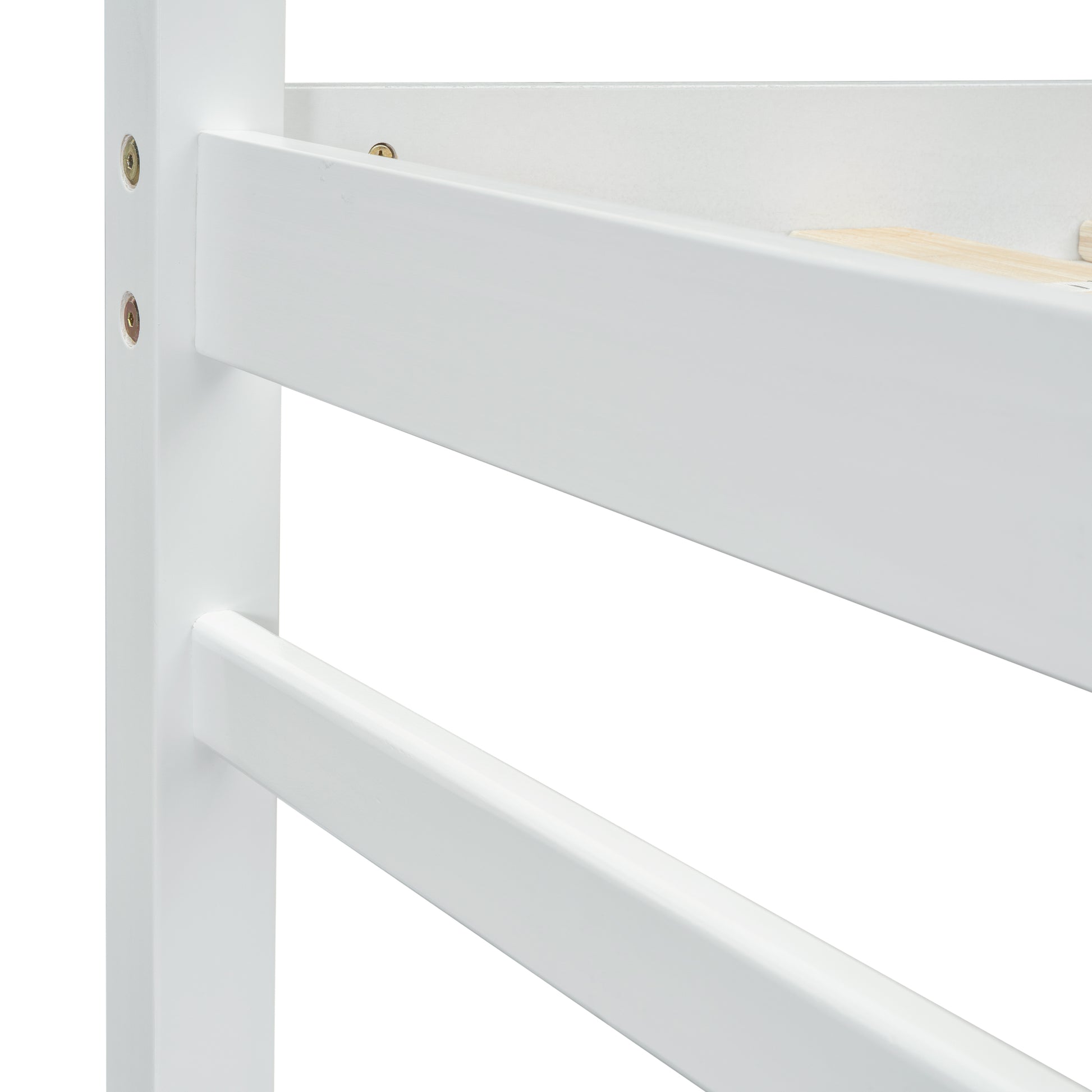 Twin Size High Loft Bed With Inclined Ladder, Guardrails,White Twin White American Design Pine