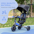 Qaba 3 In 1 Toddler Trike, Push Tricycle, & Balance Bike With Adjustable Settings, Toddler Push Bike, Baby Bike With Shady Canopy, Ages 1.5 4, Blue Blue Aluminium Alloy