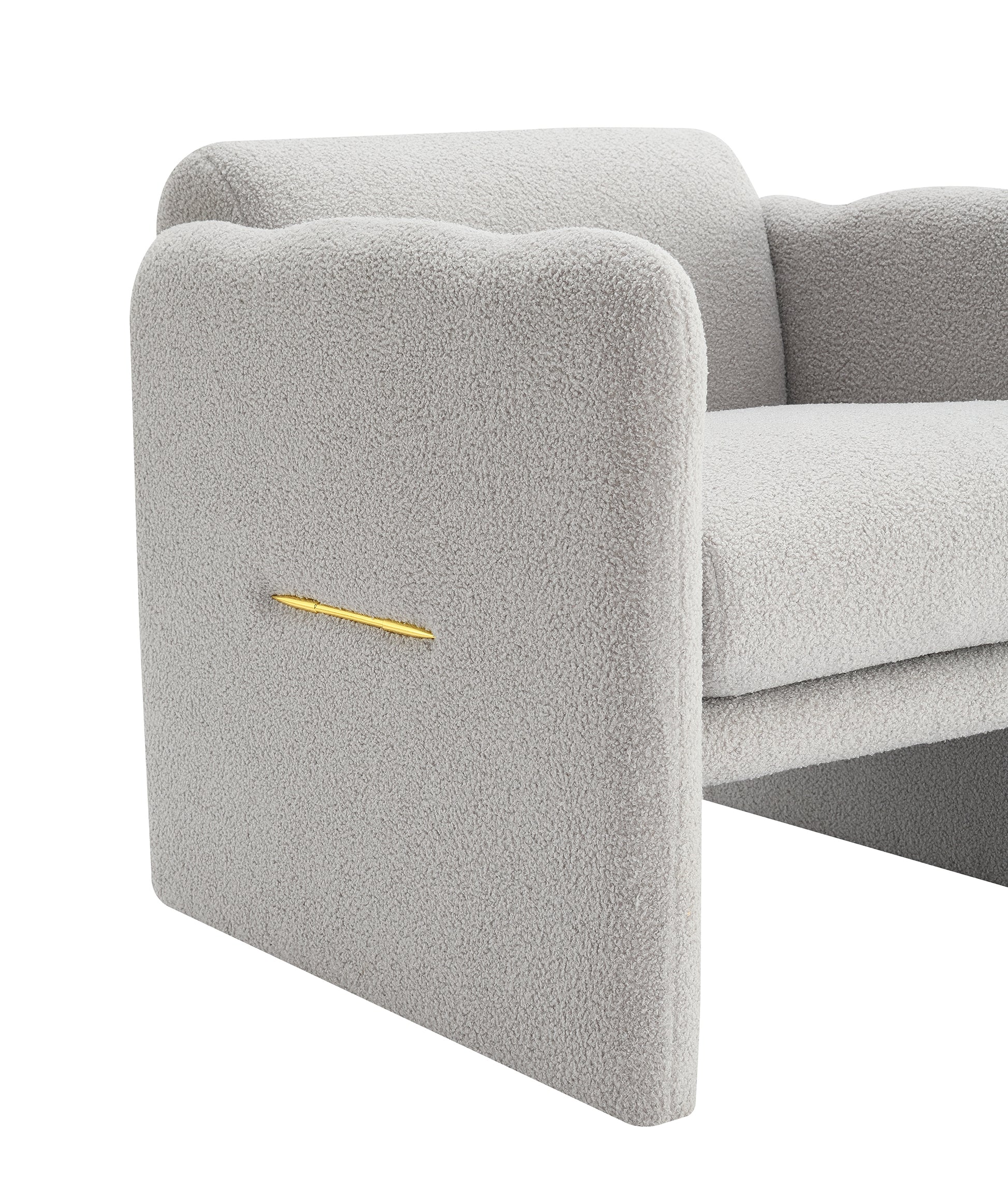 Arm Chair With Waved Arms, Metal Decoration On Both Side Arms, Accent Chair For Primary Living Space,Living Room,Bedroom, Teddy Fabric, Light Grey Light Grey Primary Living Space Modern Foam Plywood