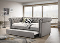 Luxurious 1Pc Modern Aesthetic Beautifully Button Tufted Trim Design Daybed Built In Pull Out Trundle Bed Living Space Guest Room Bedroom Dove Gray Twin Gray Wood Modern Solid Wood