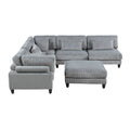 6Pc Modular Sectional Set Gray Corduroy Upholstery 3X Armless Chairs 2X Corner Seats 1X Ottoman Pillows Living Room Furniture Gray Corduroy Wood Primary Living Space Contemporary,Modern Modular