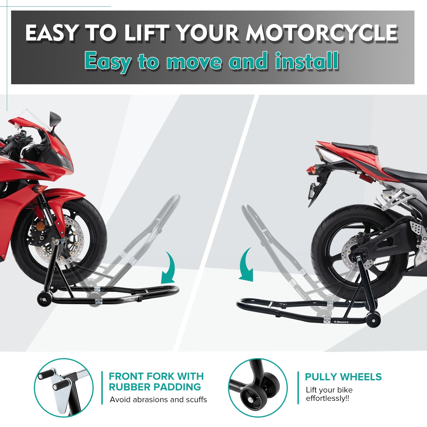 Motorcycle Stand 850Lb Sport Bike Front & Rear Wheel Lift Swingarm Paddock Stands Black,U L Black Steel