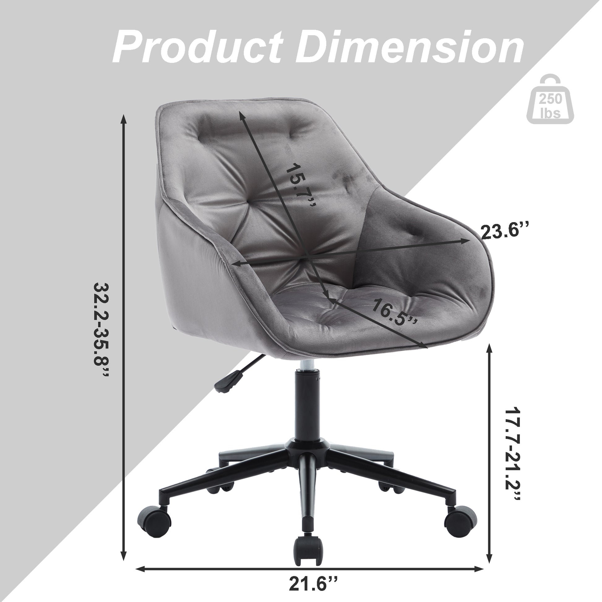 Velvet Home Office Chair, Modern Home Desk Chair With Wheelsvanity Chairs For Living Room, Bedroom,Study Room,Computer Chair Grey Fiber Foam And Polyester Fiber Pad Iron