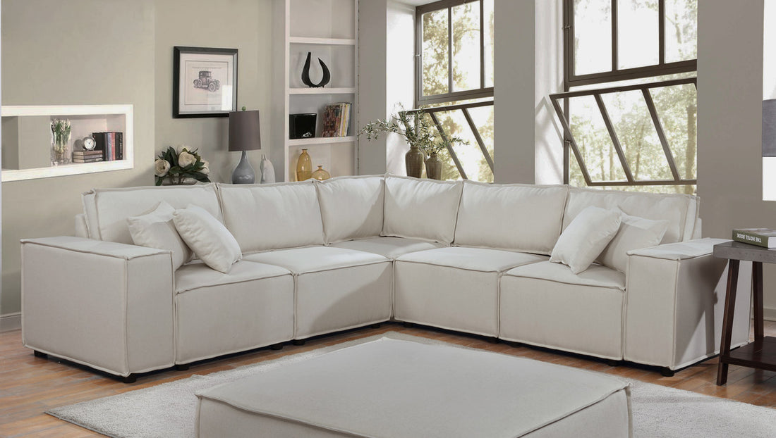 Jenson 99" Modular Sectional Sofa In Beige Linen Beige Linen