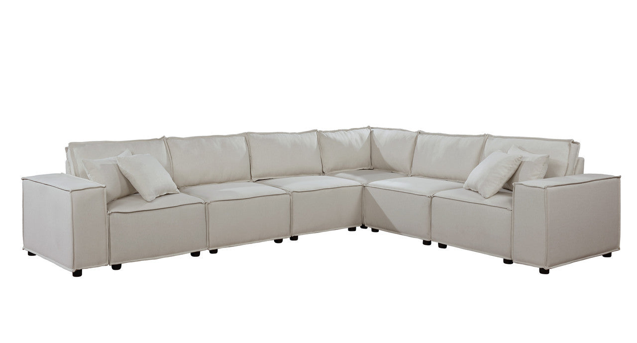 Janelle 127.5" Modular Sectional Sofa In Beige Linen Beige Linen