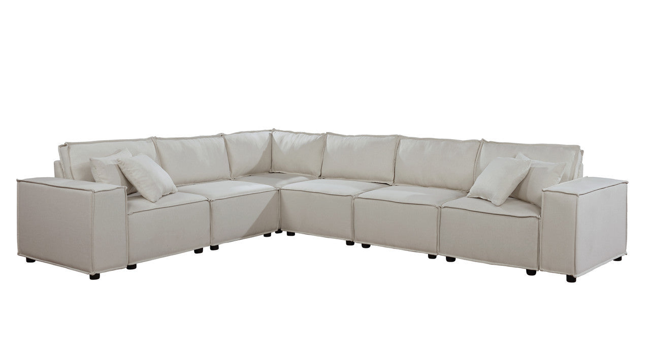 Janelle 127.5" Modular Sectional Sofa In Beige Linen Beige Linen