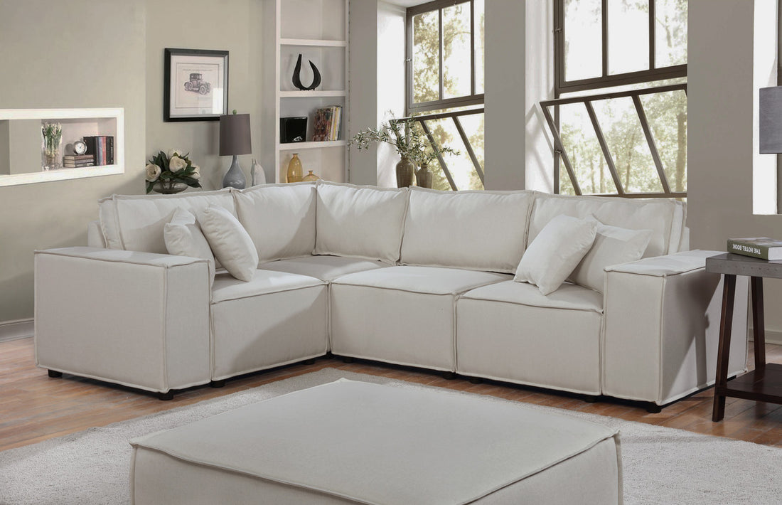 Melrose 99" Modular Sectional Sofa With Ottoman In Beige Linen Beige Linen