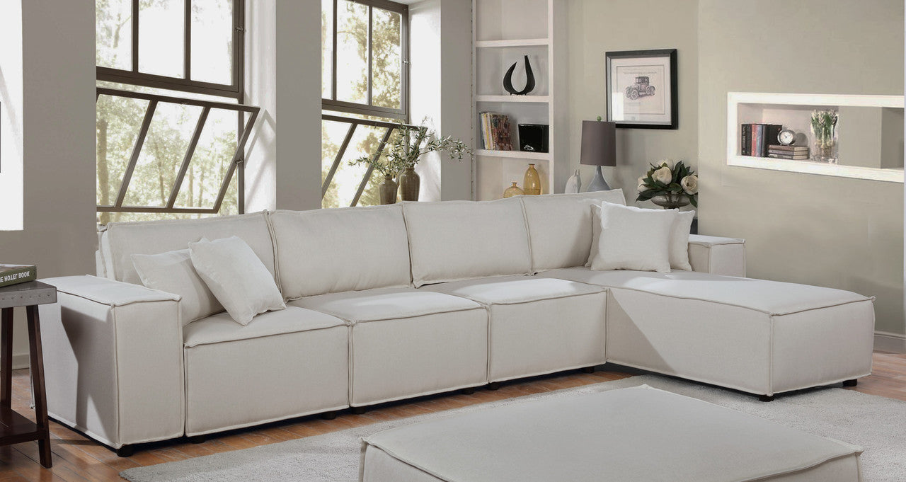 Ermont 132" Sofa With Reversible Chaise In Beige Linen Beige Linen