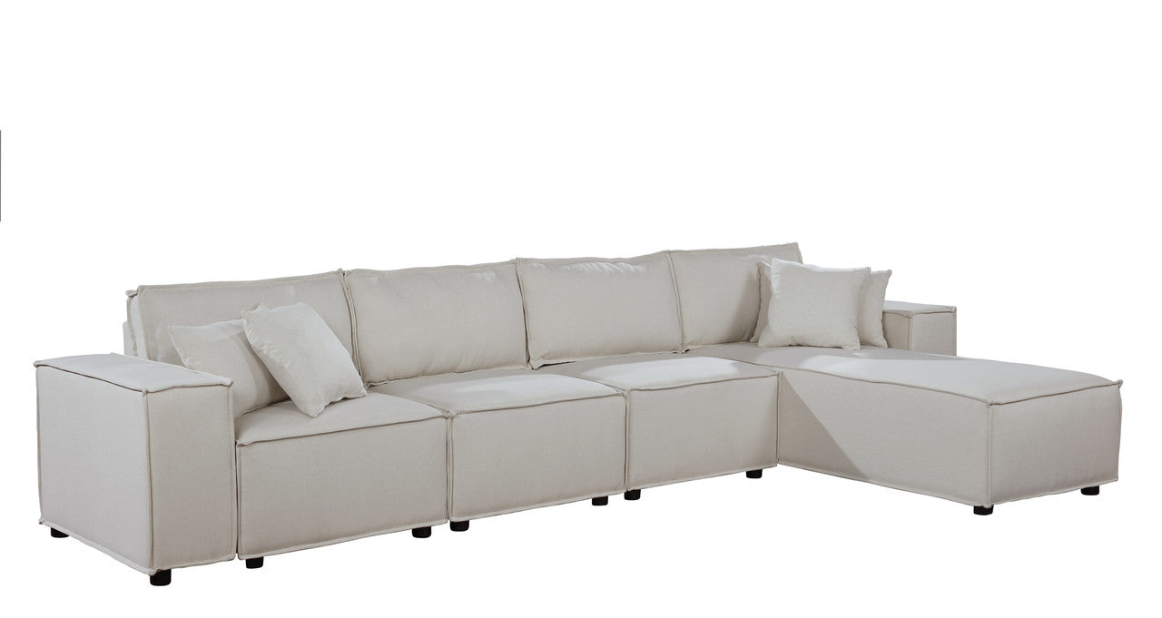 Ermont 132" Sofa With Reversible Chaise In Beige Linen Beige Linen