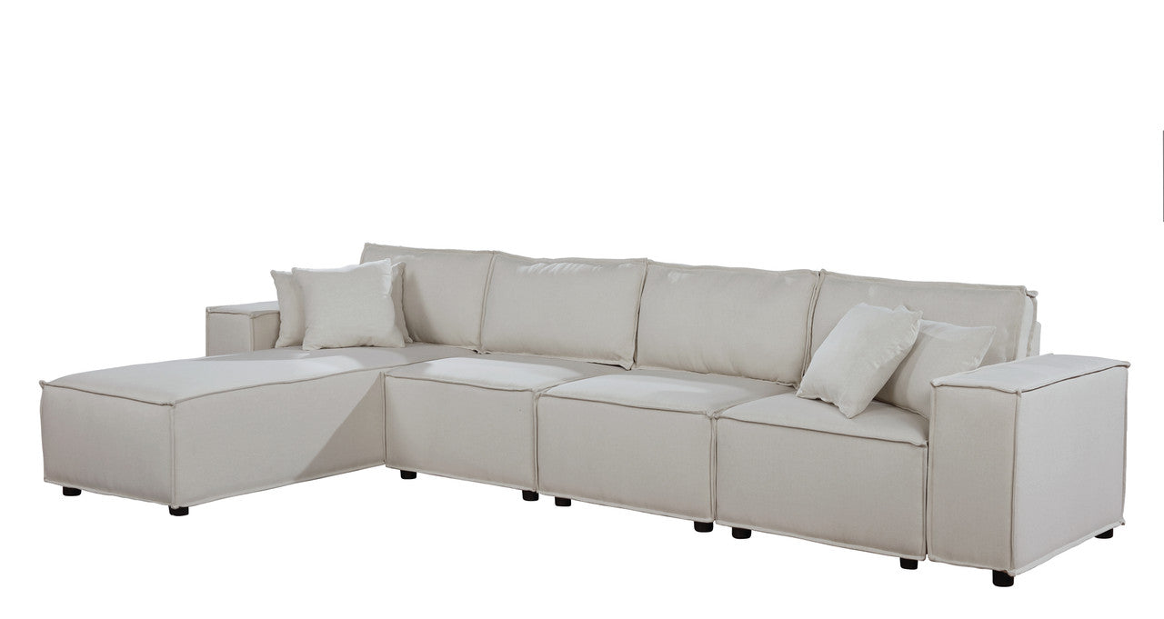 Ermont 132" Sofa With Reversible Chaise In Beige Linen Beige Linen