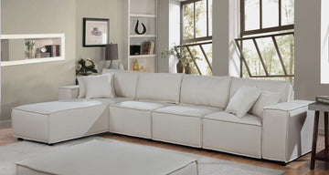 Ermont 132" Sofa With Reversible Chaise In Beige Linen Beige Linen