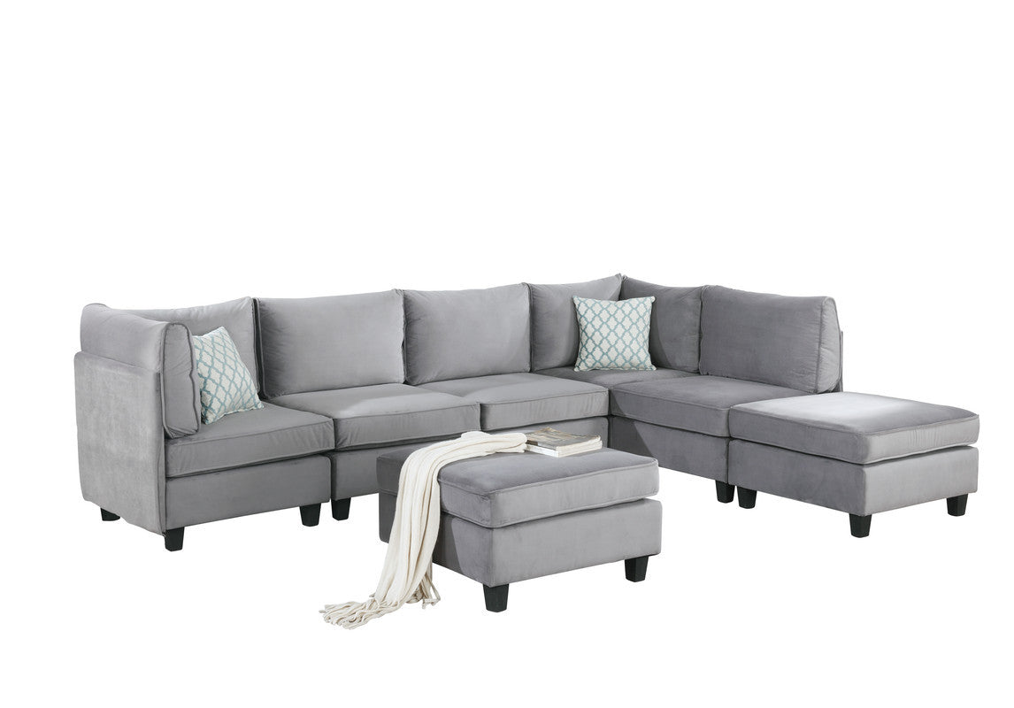 Zelmira 120" Gray Velvet 7Pc Modular Sectional Sofa Gray Velvet