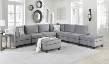 Zelmira 120" Gray Velvet 8Pc Modular Sectional Sofa Gray Velvet