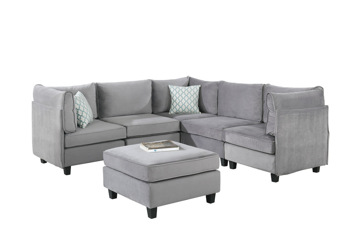 Zelmira 90" Gray Velvet 6Pc Modular Sectional Sofa Gray Velvet