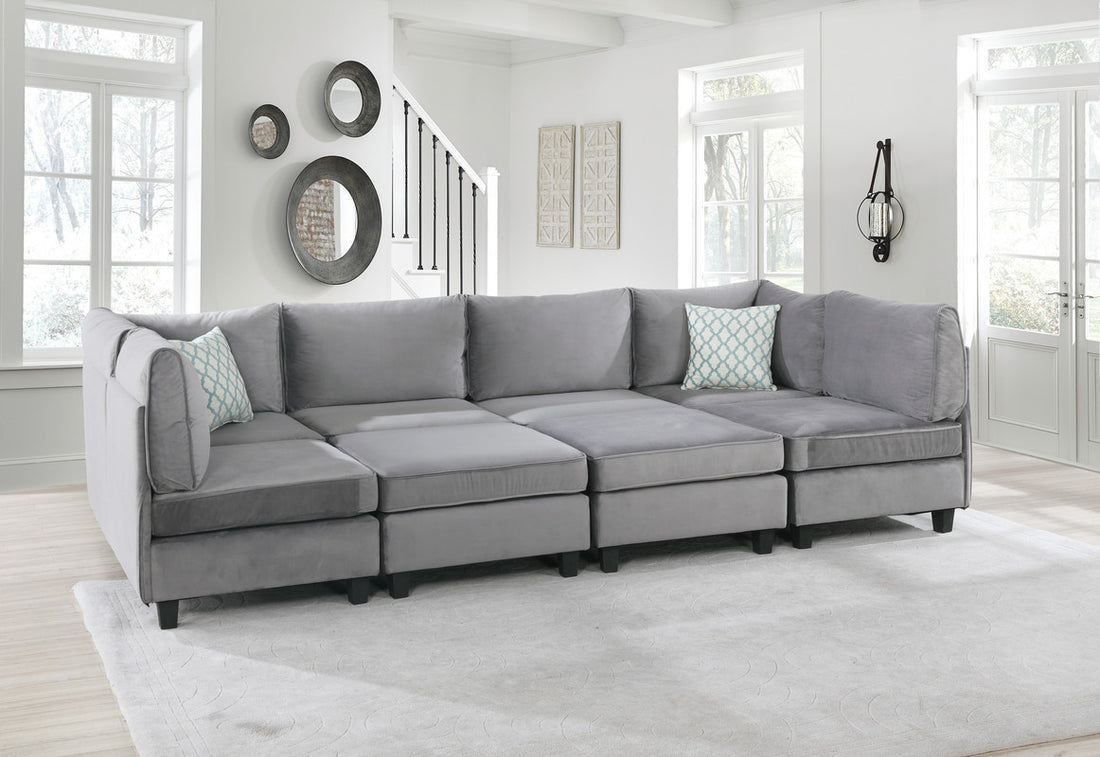 Simona 120" Gray Velvet 8Pc Modular Sectional Sofa Gray Velvet