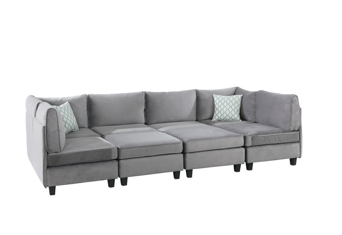 Zelmira 120" Gray Velvet 8Pc Modular Sectional Sofa Gray Velvet