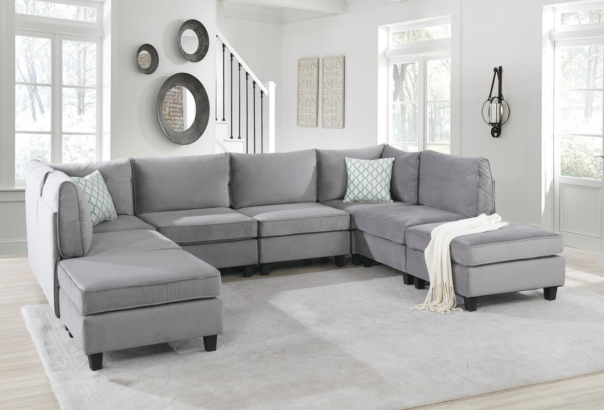 Zelmira 120" Gray Velvet 8Pc Modular Sectional Sofa Gray Velvet