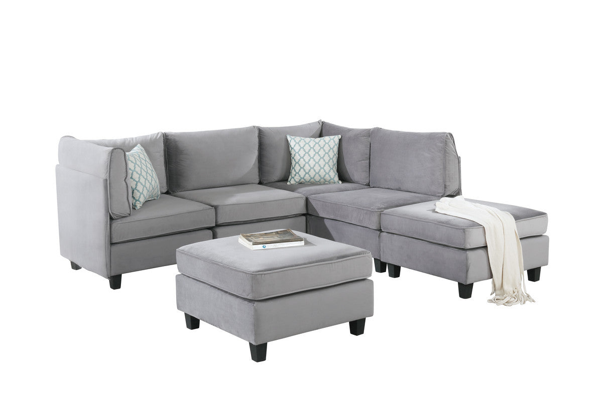 Simona 90" Gray Velvet 6Pc Modular Sectional Sofa Gray Velvet