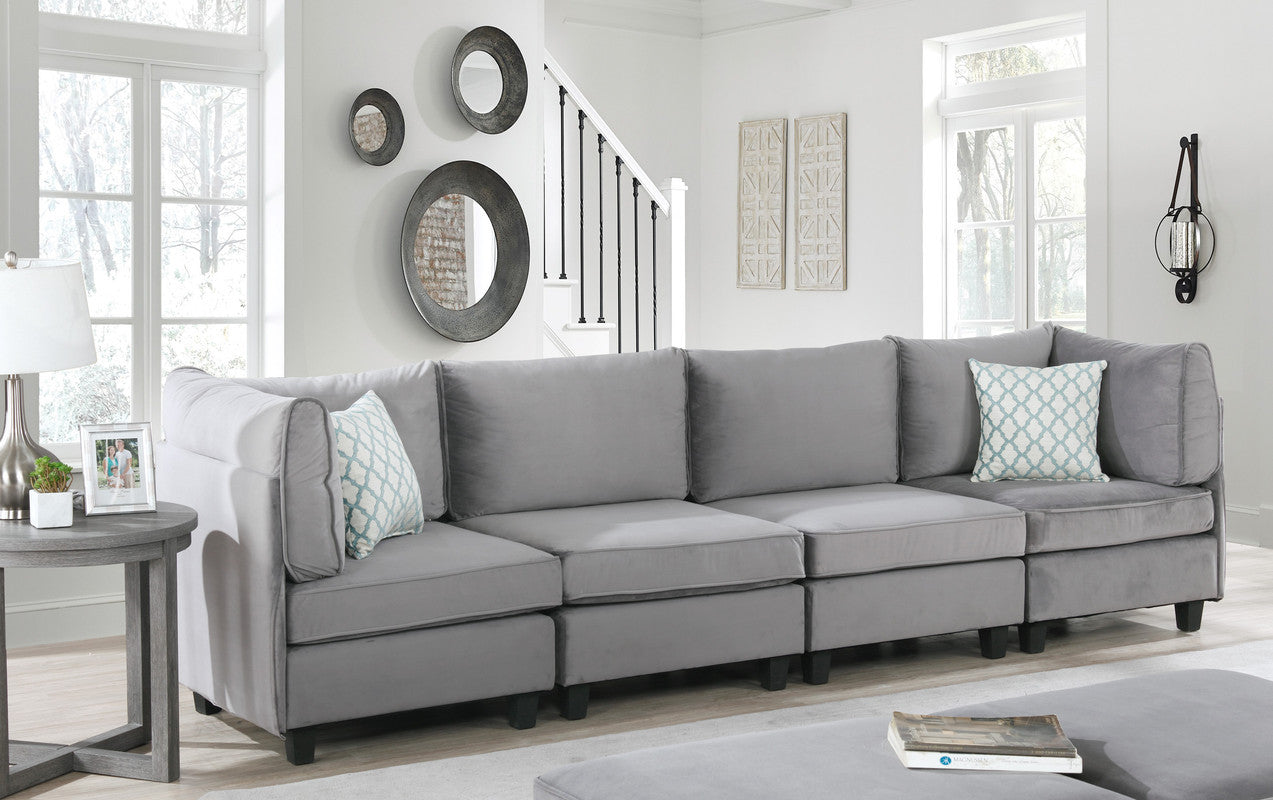 Zelmira 120" Gray Velvet 4Pc Sofa Gray Velvet