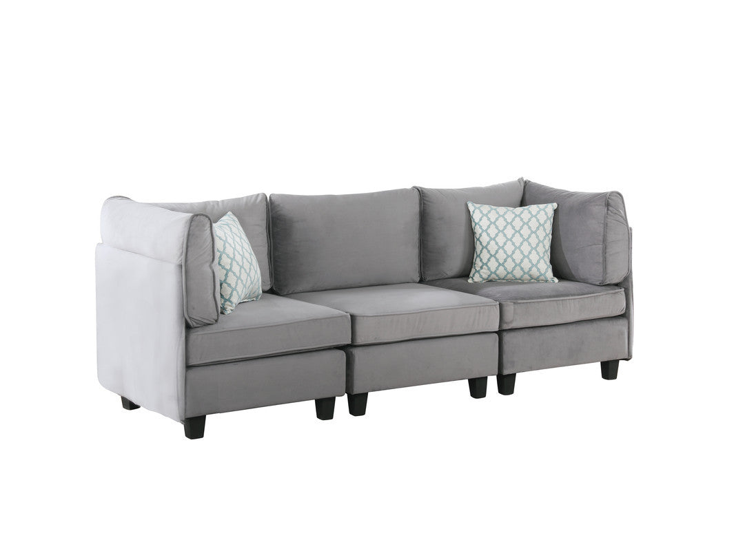 Zelmira 90" Gray Velvet 3Pc Sofa Gray Velvet