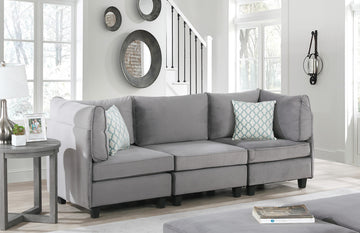 Zelmira 90" Gray Velvet 3Pc Sofa Gray Velvet