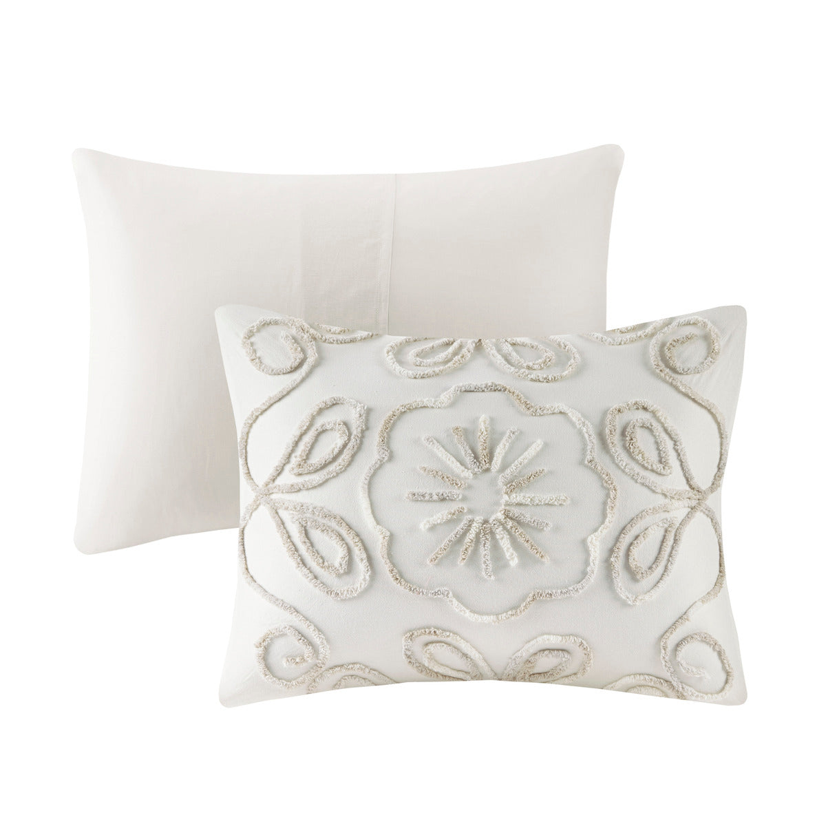3 Piece Tufted Cotton Chenille Comforter Set Ivory Taupe King Cal King King Ivory Taupe Polyester