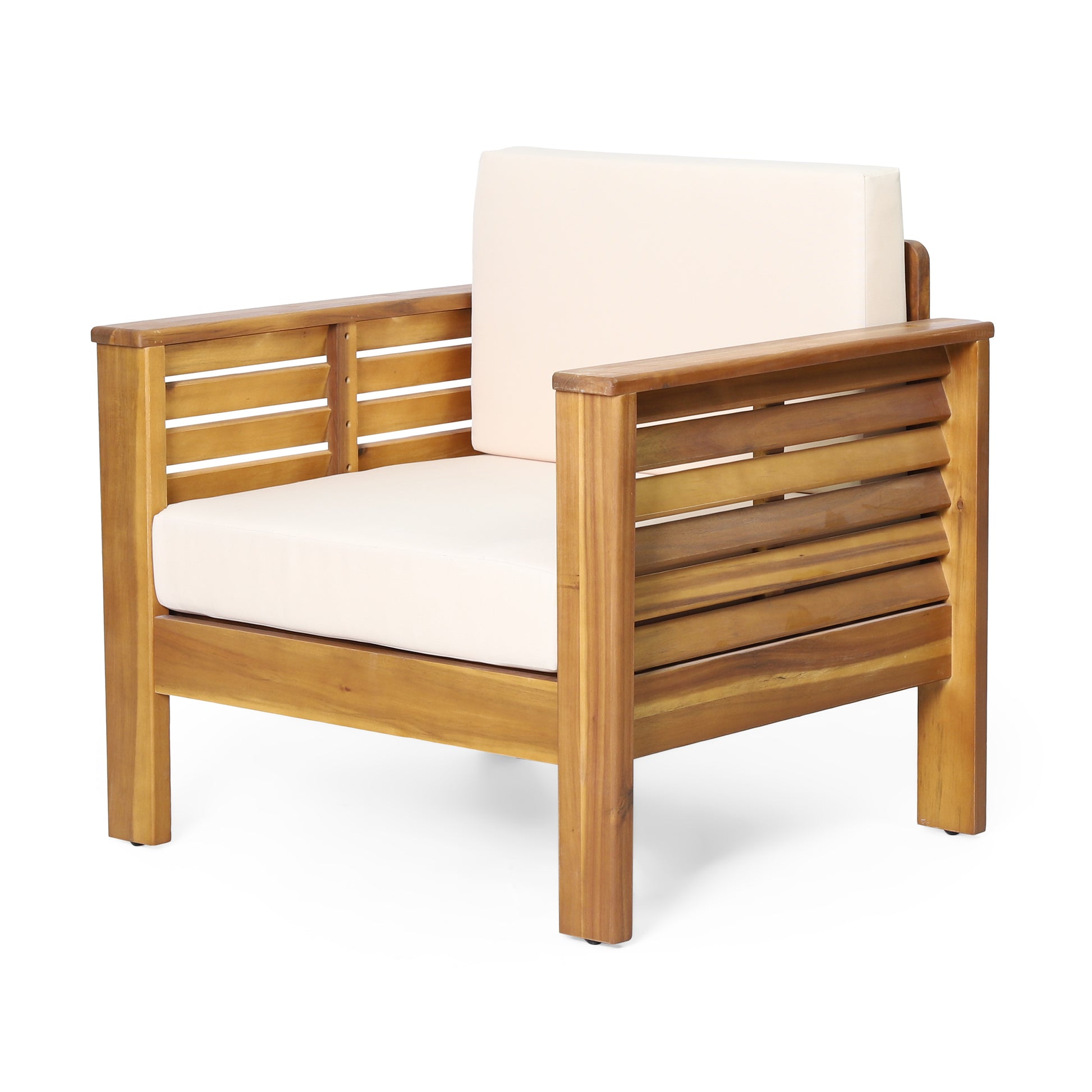 Outdoor Acacia Wood Club Chairs With Cushions, Teak Beige, 27.75"D X 32"W X 27.75"H Yes Brown Beige Foam Acacia Wood