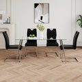 Modern Simple Rectangular Glass Dining Table, Solid Tempered Glass Tabletop, Electroplated Table Legs, Black Pu Dining Chair Set, Suitable For Restaurant Kitchen Use Set Of 5 Upholstered Chair Glass Black Pu Seats 4 Metal Rectangular Dining Table With