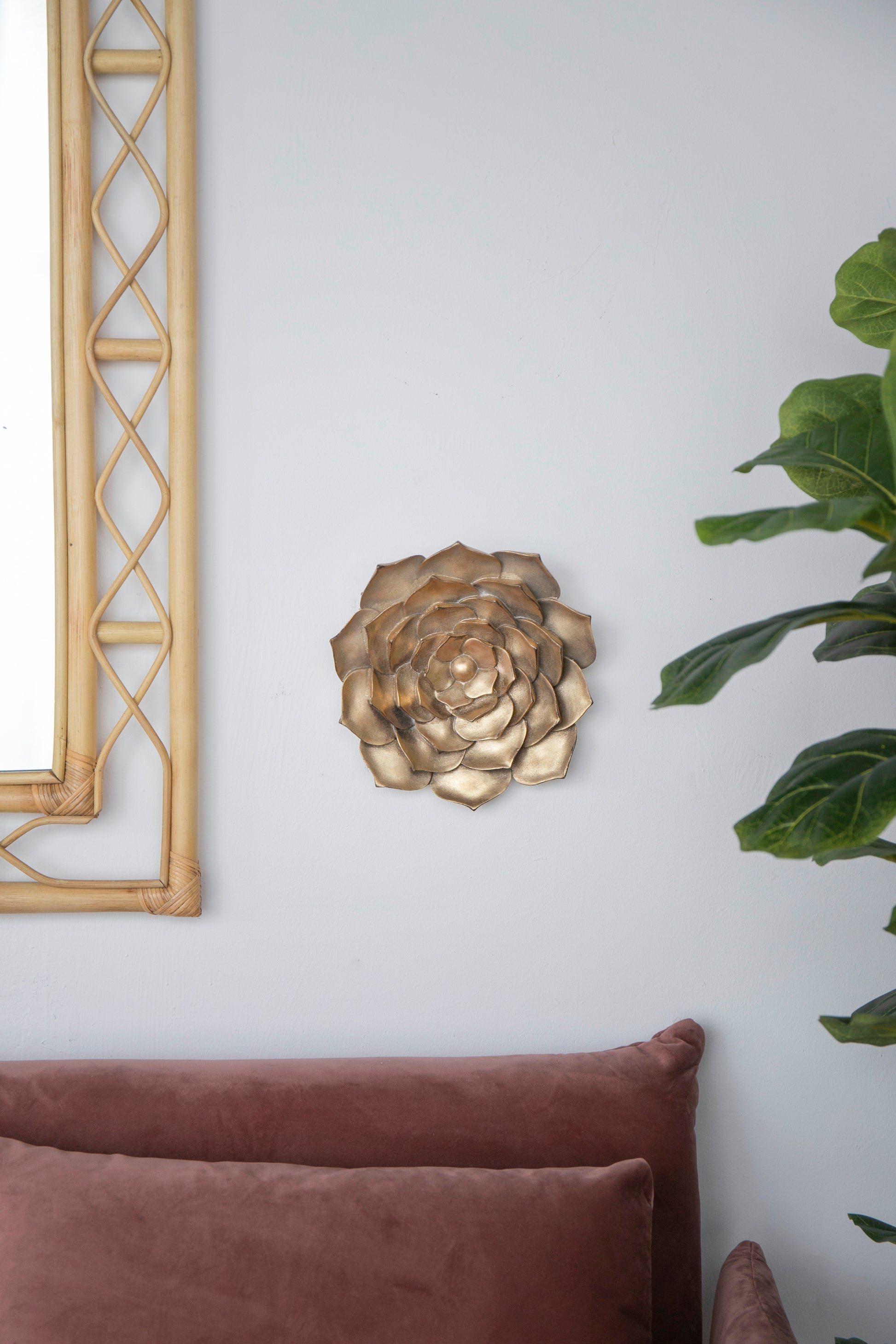 D10X1.4" Succulent Wall Plaque, 2 Piece Gold Resin