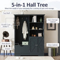 Multi Functional Hall Tree With Storage Shelves Drawers And Cabinet, Elegant Hallway Shoe Cabinet With Bench, Modern Coat Rack With Hooks For Hallway Entryways, Antique Blue Antique Blue Particle Board Mdf