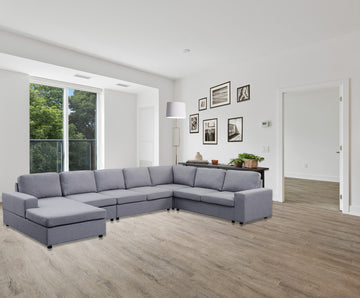 Hayden 146.5" Light Gray Linen 7 Seat Reversible Modular Sectional Sofa Chaise Light Gray Linen