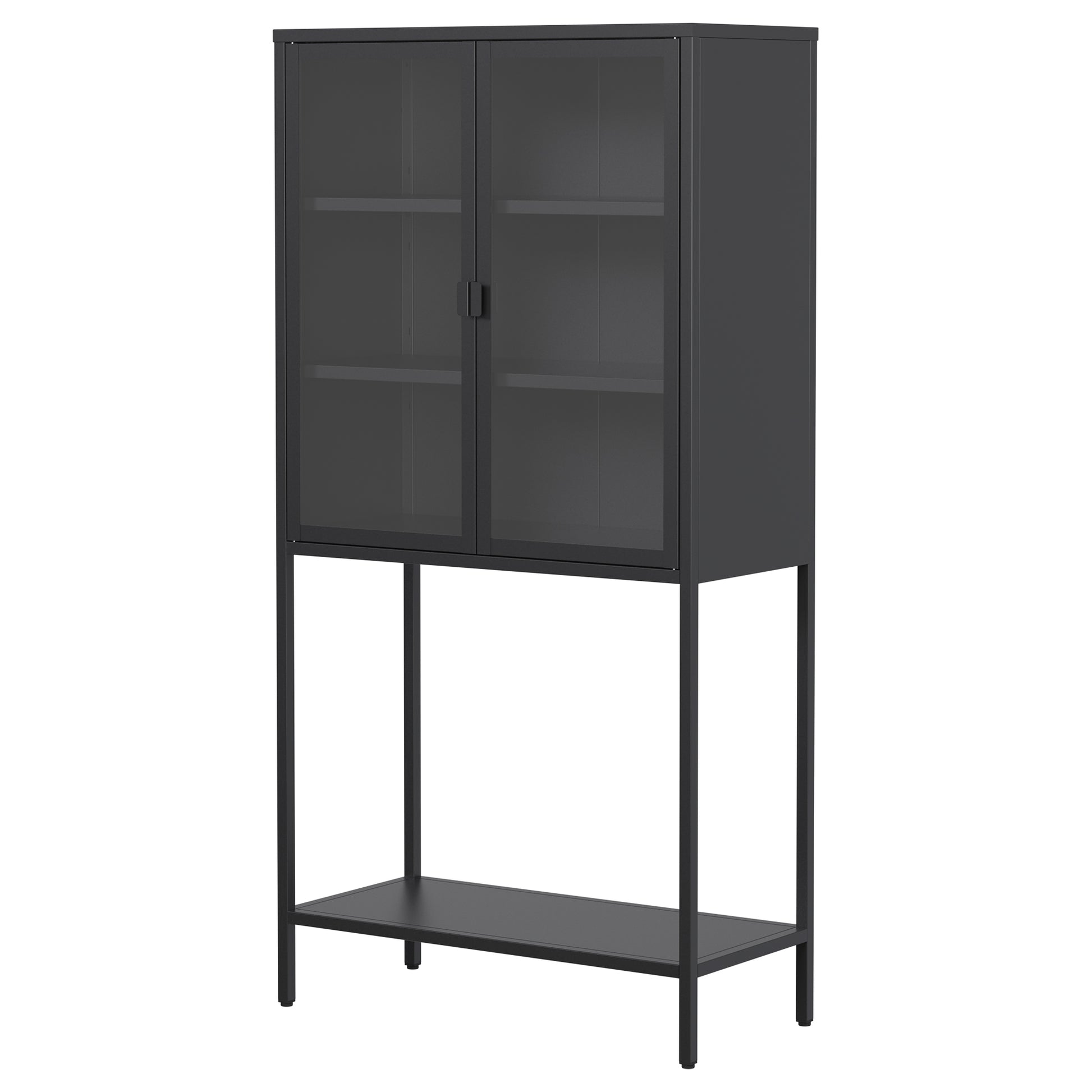 59"H Heavy Duty Metal Storage Cabinet,Sideboards & Buffet,Display Storage Cabinet With Glass Doors And 2 Adjustable Shelves, Tall Bookcase Modern Bookshelf Cabinet For Home Office, Living Room Black Primary Living Space Modern Metal Metal