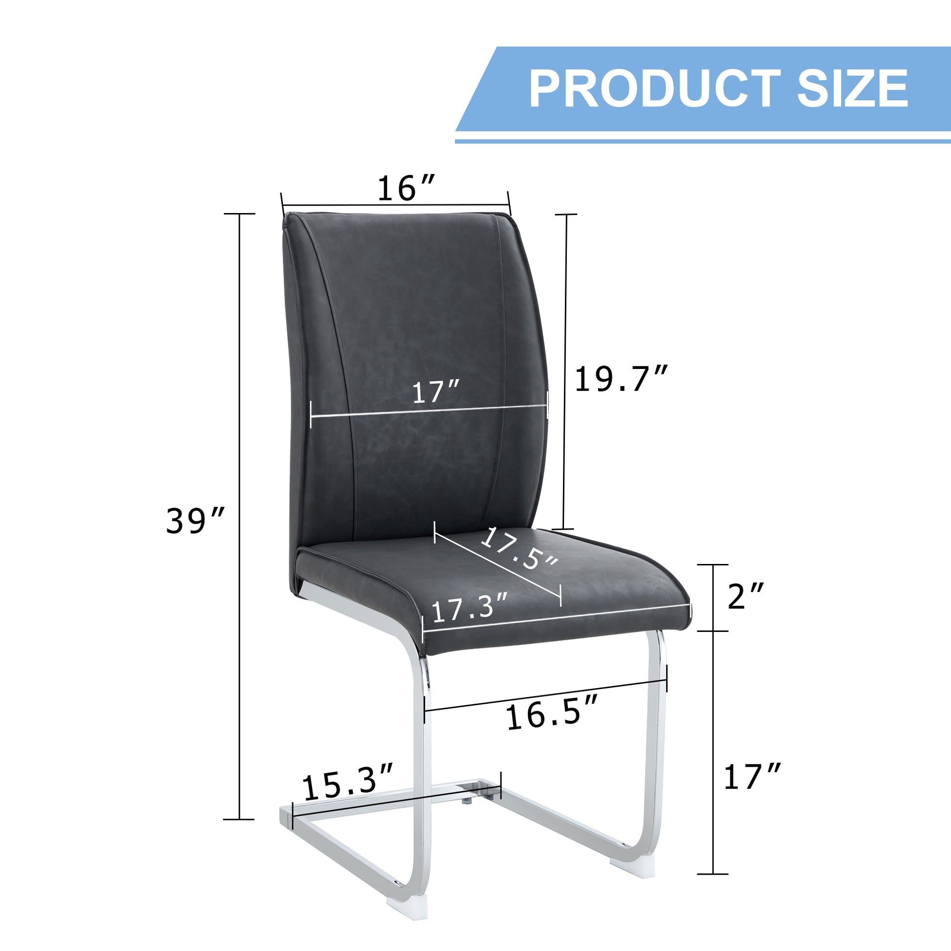 Luxury Simple Arch Chair Set Of 4 Dark Gray Pu Material High Resilience Dining Chair With Arched Metal Silver Leg.Crazy Horse Texture Pu Dining Chairs. Dark Gray,Silver Metal,Pu