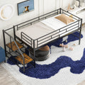 Mid Loft Bed With Storage Stairs, Twin, Black Twin Black Mdf Metal