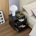 Black Nightstand,Luxury Carving Board 2 Drawer Night Stand Bed Side Table With Metal Legs, 20