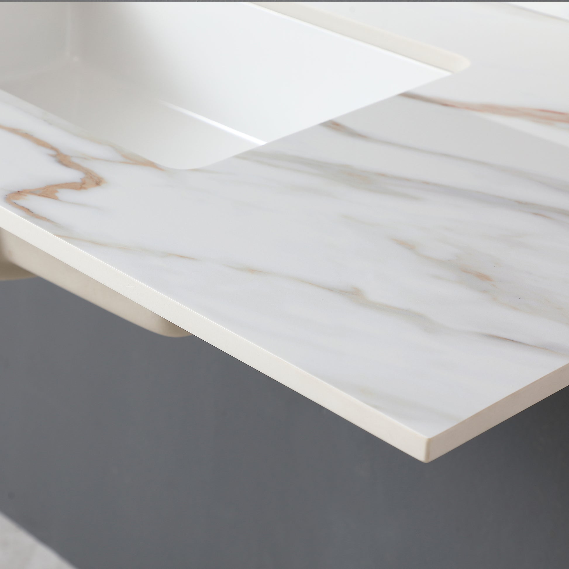 43 Inch Marble Vanity Top, Bathroom Vanity Top With Undermount Rectangular Middle Sink And 4" Height Backsplash, Pre Drilled Faucet Hole Vanity Top, Carrara White With Veins White Marble Bathroom American Design Sintered Stone Sintered Stone