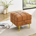 22 Inches Anti Scratch Leather Storage Ottoman, Pet Friendly Entryway Bench With Golden Stainless Steel Legs, Orange Orange Leather