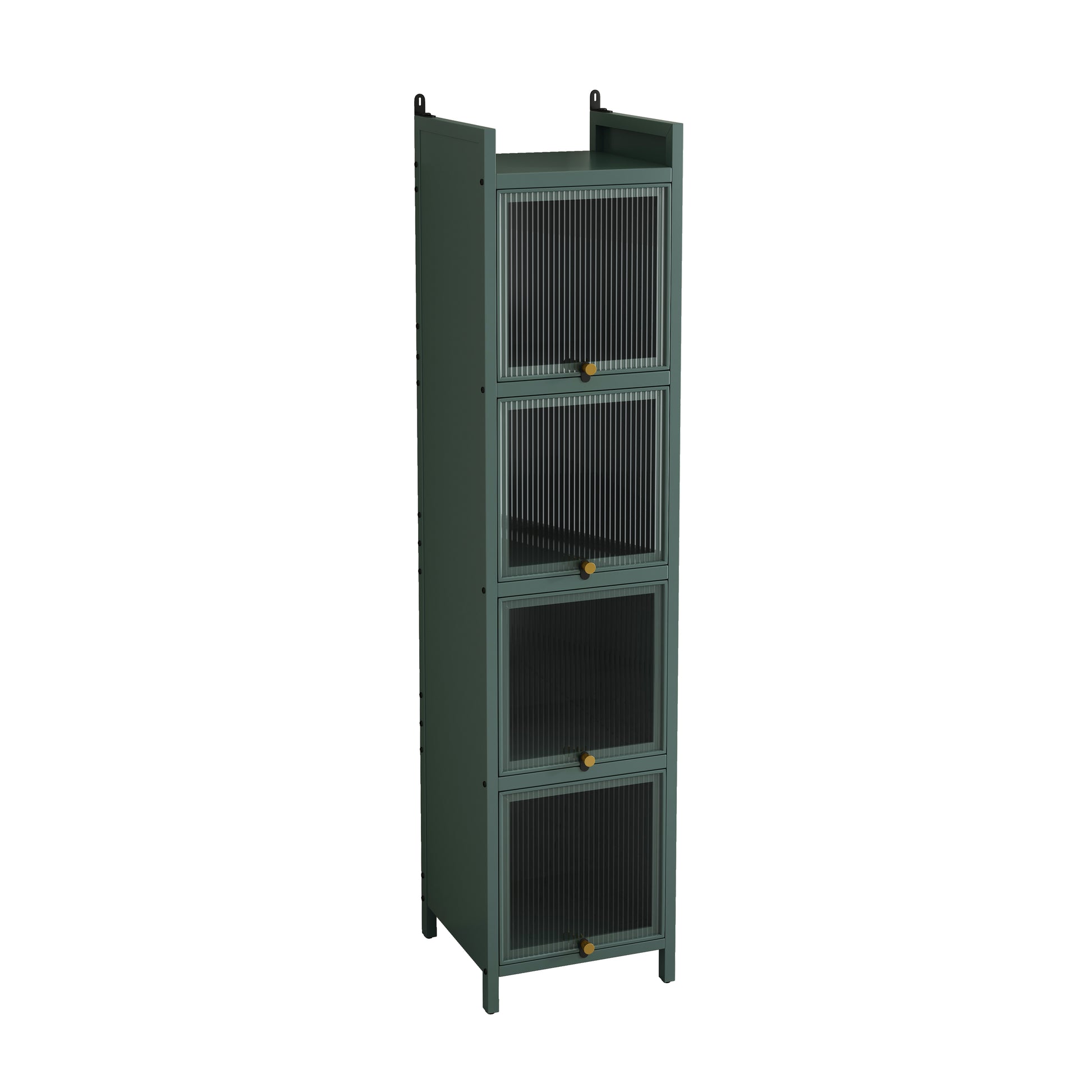 Modern Four Tier Glass Door Cabinet With Featuring Five Tier Storage, For Entryway Living Room Bathroom Dining Room,Dark Green Dark Green Glass,Iron