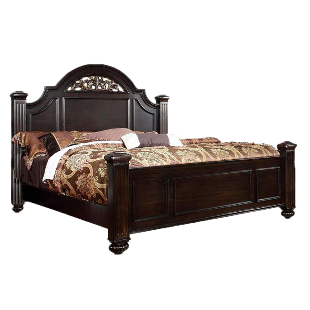 Transitional Style Eastern King Wooden Bed With Bun Feet, Brown King Brown Wood