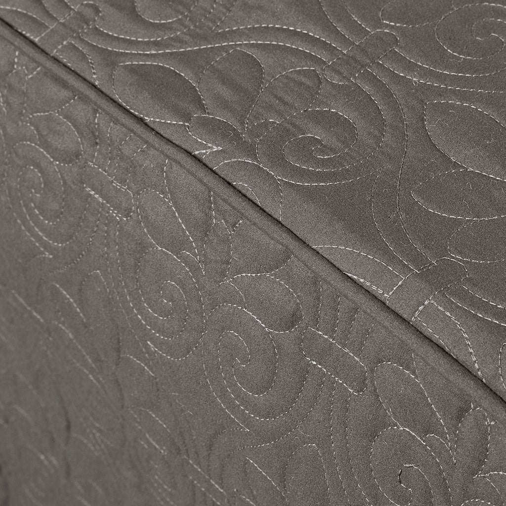 3 Piece Split Corner Pleated Quilted Bedspread Dark Grey King Dark Grey Polyester