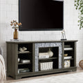 Mantel Stone Tv Media Stand With With Faux Stacked Stone Surround, Modern Entertainment Console With Open Storage Space,Grey, 58.31