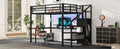 Full Size Loft Bed With L Shaped Desk And Usb, Metal Loft Bed With Wardrobe And Adjustable Shelf, High Loft Bed With Led For Kids Teens Adults, Black Full Black Metal
