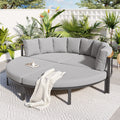 Patio Furniture Set, 4 Piece Round Outdoor Conversation Set All Weather Metal Sectional Sofa With Cushions Grey Seats 6 Metal