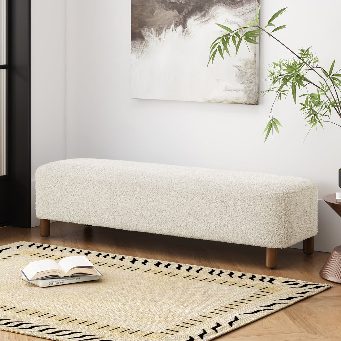 Comfortable Ottoman, White White Polyester Wood Polyester Or Polyester Blend Backless Solid Casual,Modern Pine Rectangle Armless Polyester Polyester