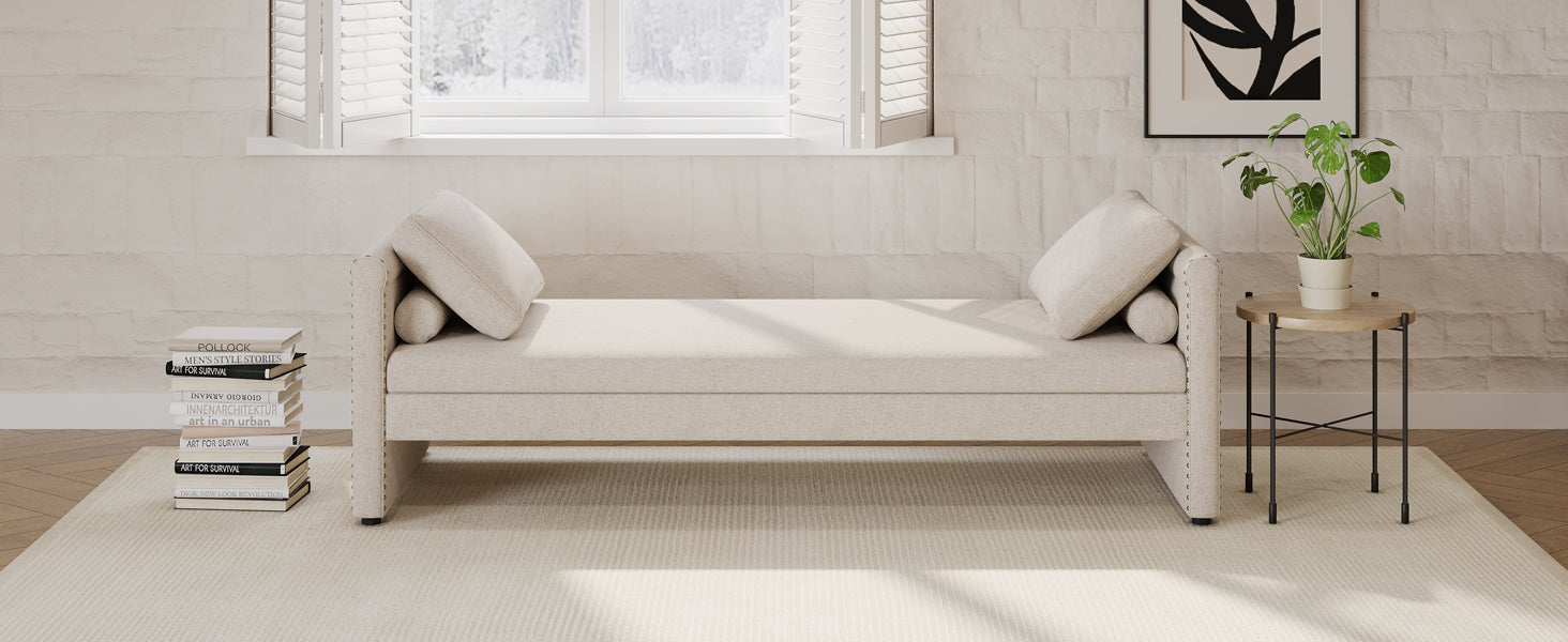 Modern Upholstered Chaise Lounger Daybed With Pillows Small Single Daybed, No Mattress Needed, Perfect For Living Rooms & Home Office,Linen Fabric, Beige Beige Linen