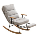 Modern Teddy Gliding Rocking Chair With High Back, Retractable Footrest, And Adjustable Back Angle For Nursery, Living Room, And Bedroom Grey Fabric