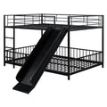 Full Over Full Size Metal Bunk Bed With Slide And Guardrails, Black Full Black Metal