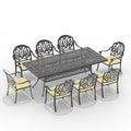 Cushions In Random Colors 9 Piece Set Of Cast Aluminum Patio Furniture With Cushions Yes Dining Set Black Seats 8 Rust Resistant Frame Water Resistant Cushion Garden & Outdoor Complete Patio Sets Aluminium